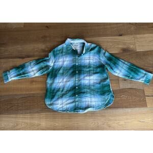 American Eagle Outfitters Button Up flannel shirt plaid green blue white Sz M